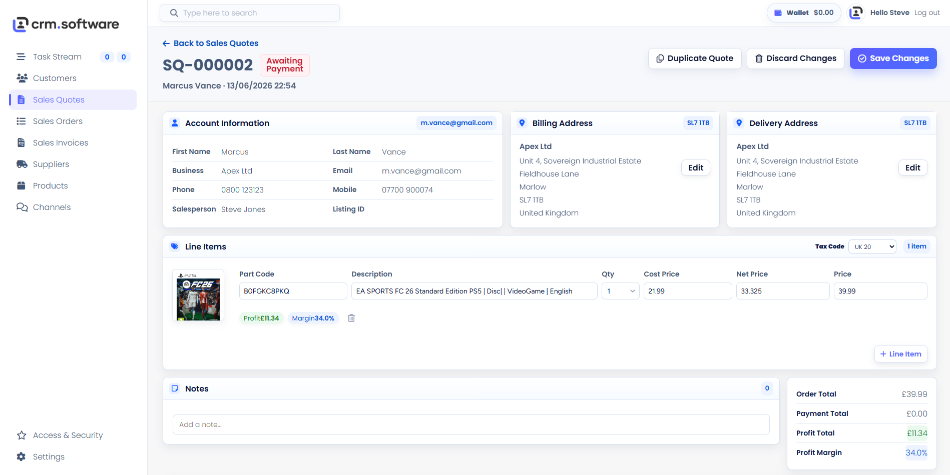 CRM Dashboard Interface